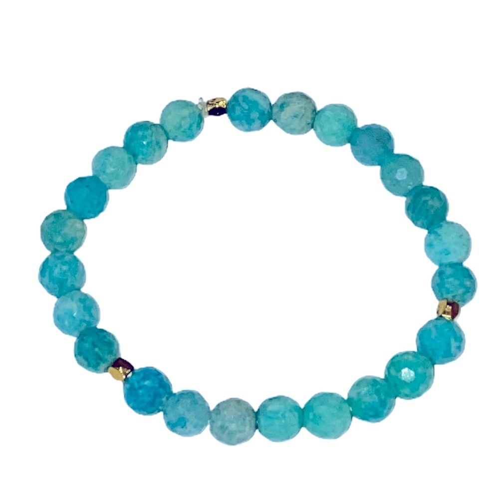 *NEW* Hand Crafted Aventurine Faceted 8mm Gemstone Bracelet Gold Hardware 7.25”